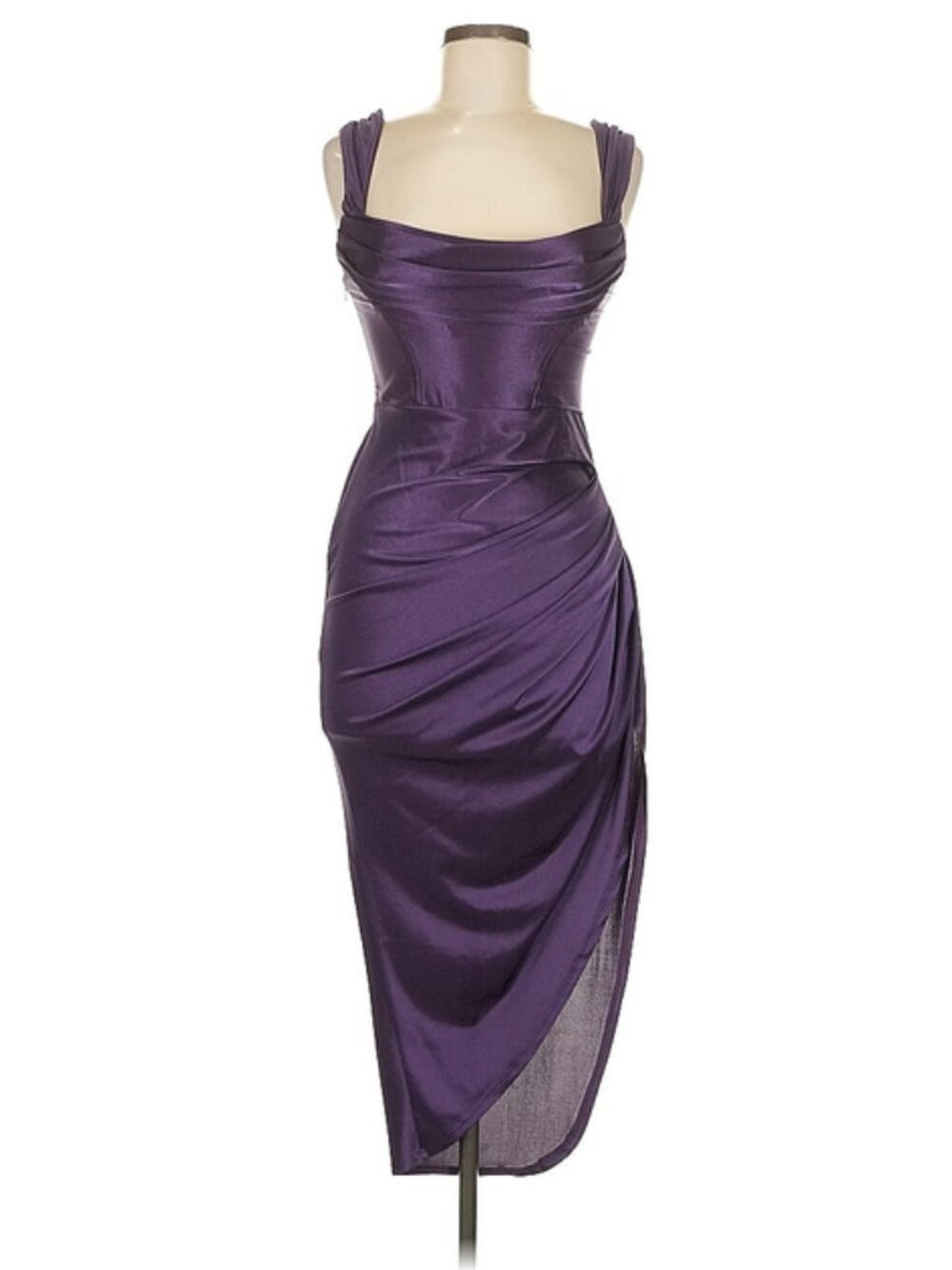💖 ASOS Design Metallic Purple Ruched Midi Dress 6 (Stretches) 💖